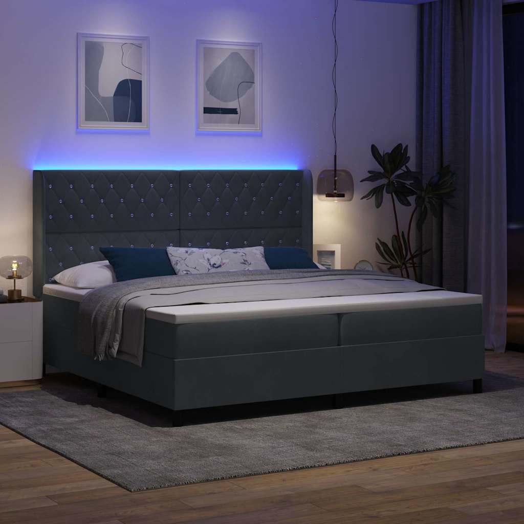 Box Spring Bed with Mattress and LED Dark Grey 200 x 200 cm Velvet