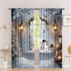 Christmas Curtains 3D Snowman Winter Scene Print Gray Bedroom Panels Holiday Decor 2 Panels Xmas Window Drapes