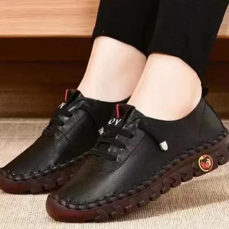 Hot Sneakers for Women's Shoe Lace Up Leather Platform Loafers Spring Casual Mom Flat Shoe Mujer Zapatos Chaussure Femme
