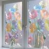 Flowers Window Privacy Film Stained Glass Tulip Butterfly Window Cling Static Glass Sticker for Home Kitchen Office