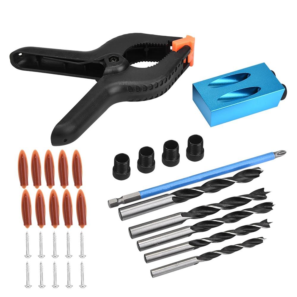 34pcs 15° Drilling Angle Pocket Hole Jig Kit Inclined Hole Fixture Dowel Joinery Kit For Carpenters