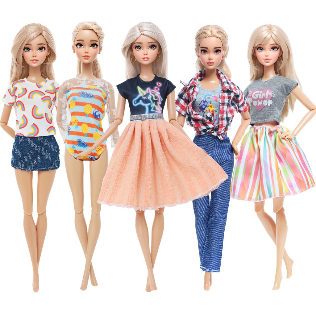 Fashion Mixed Style Outfits Colorful Wedding Party Dress T-shirt Trousers DIY Accessories Clothes for 11.5'' Doll Kids Toy