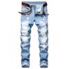 Европейские и американские мужские рваные дырки на талии, прямые, свободные, облегающие джинсы, трендовые синие джинсовые брюки
