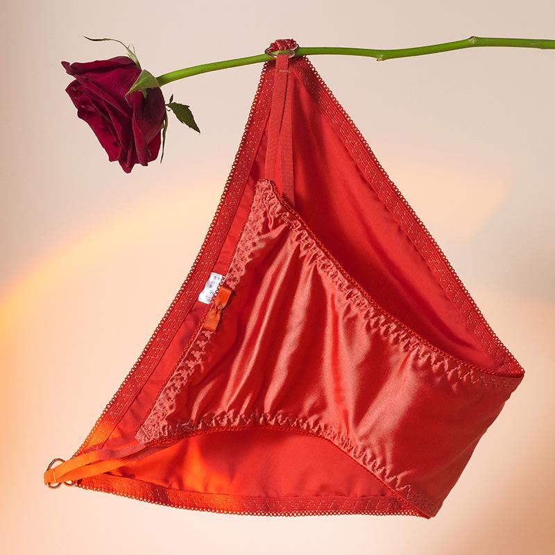 Французское розовое кружево Бесшовные сатиновые трусики – Женский элегантный стиль из ледяного шелка