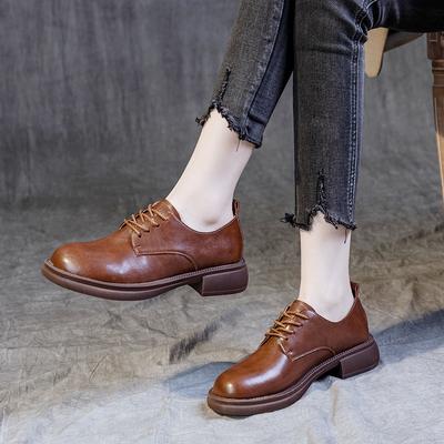 Одиночные туфли женские лоферы с глубоким носком и плоской подошвой коричневые однобокие британские ретро-туфли в стиле маффин маленькие кожаные туфли