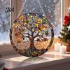 Atmosphere Enhancing Wall Decor Stained Glass Style Acrylic Window Hanging, Tree of Life & Winter Forest Double Sided Printed Ornament Round
