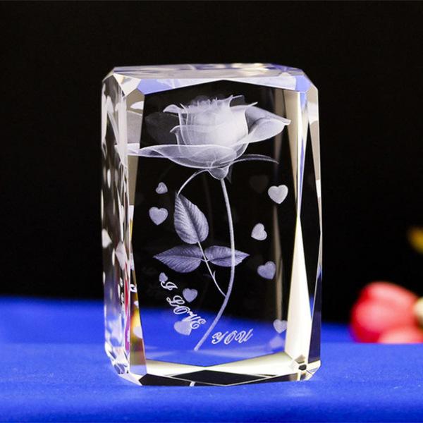 Home Decor Creative Crystal Rose Carving Ornament for Wife and Girlfriend Gifts Desktop Decoration Home Accessories