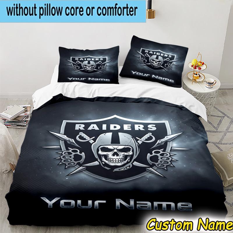 Custom Name Raiders Football Bedding Set 3PCS Duvet Cover Closure Includes 1 Duvet Cover & 2 Pillowcases for All Seasons Bedroom Decor