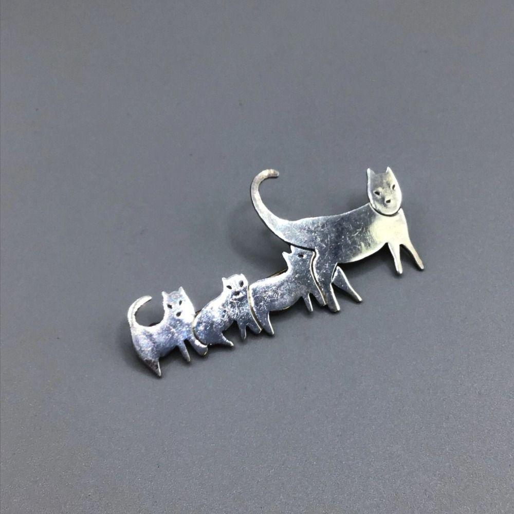 Jewelry Cute Cat Family Brooch Fashion Cat Brooch Animal Jewelry Vintage Animal Pin  Bags