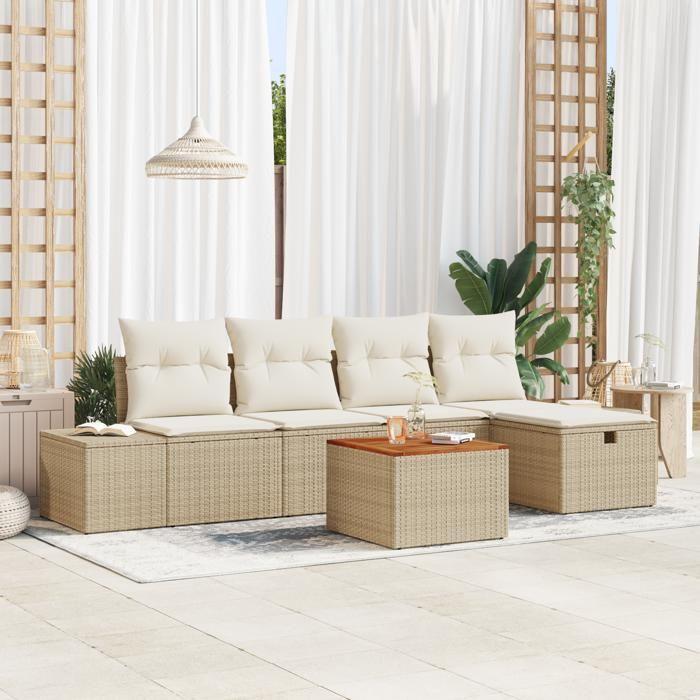 VidaXL Ensemble de 6 Canapés de Jardin avec Coussins Beige Rattan 3359589