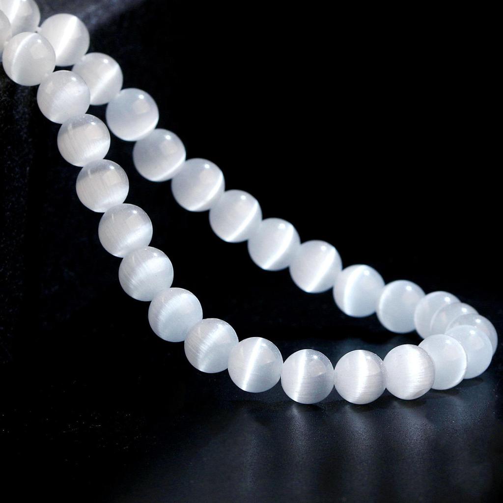 Круглые бусины «кошачий глаз» белого цвета для изготовления украшений и аксессуаров своими руками
