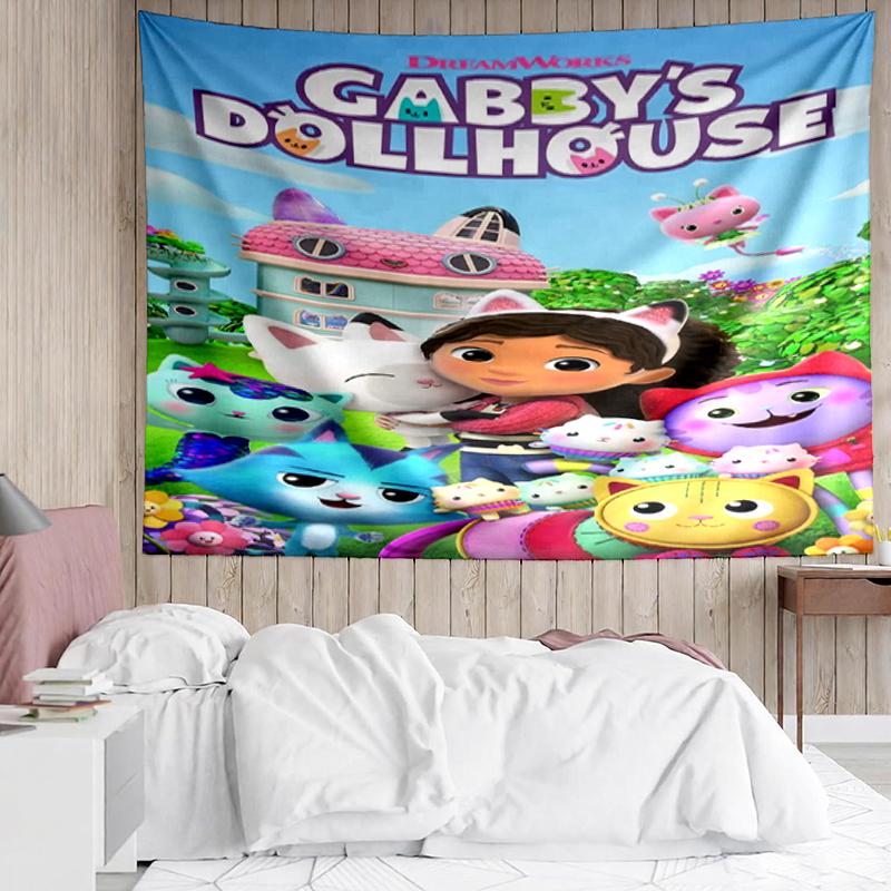 Gabby’s Dollhouse Print Tapestry, Backdrop, Easy Setup, Ideal for Bedroom, Office & Living Room, with Aesthetic Wall Hanging Decor.