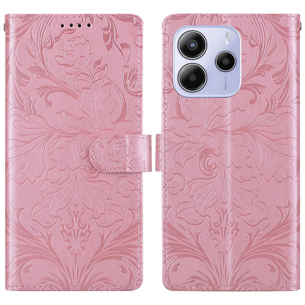 Кожаный чехол для Xiaomi Redmi Note 14 5G с тисненым цветочным узором, кошелек-подставка, откидная крышка для телефона
