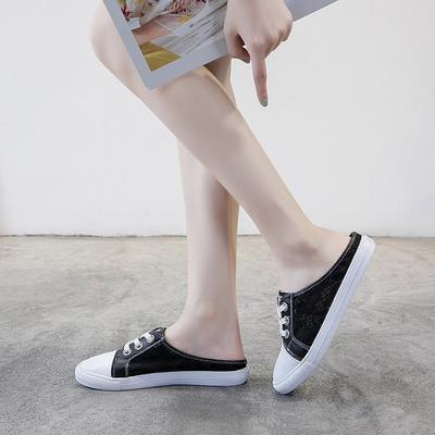 Тапочки, женская верхняя одежда, модные летние новые универсальные ленивые туфли с плоской подошвой и сеткой, дышащие кожаные белые туфли с полуволокном