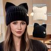 Шапка-бини с кошачьими ушками Зимняя мода Милая Повседневная Теплая Вязаная Шапка-бини для Женщин Универсальная Повседневная Носка Пуловер с Бабочкой