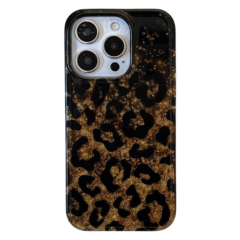 Модный ретро чехол с блестками и леопардовым принтом для iPhone 17 Pro Max Air 13 14 15 16, глянцевый, яркий, блестящий, с золотой фольгой, чехол для телефона