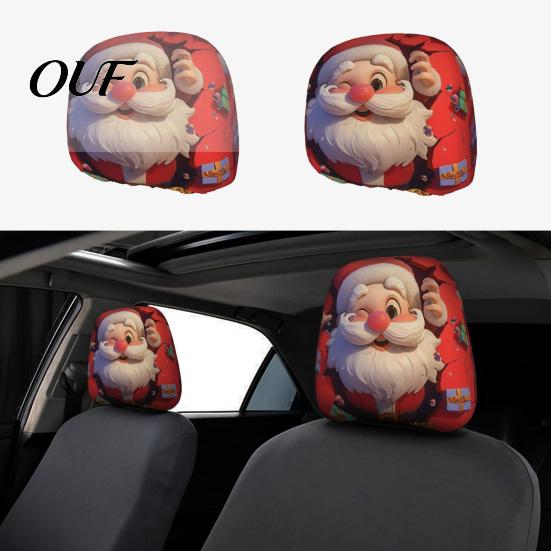 Soft Elastic Car Headrest Covers Christmas Cover, Stretch Santa Deer Print Auto Travel Decor Protector, Universal Fit Holiday Interior for Most