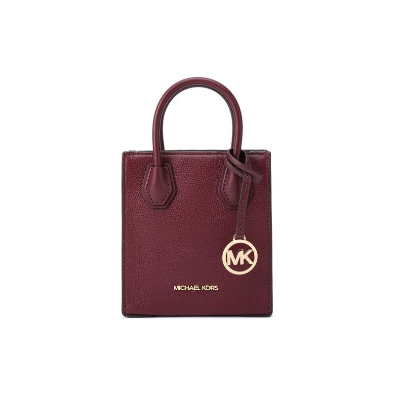 Michael Kors MK Mercer Однотонная Винтажная Кожаная Сумка-гармошка с Логотипом-буквой для Поездок Мини Женские сумки Фиолетово-красная 35S1GM9T0L-580