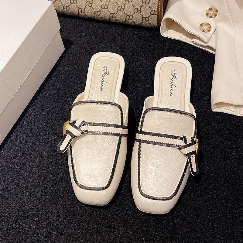 Туфли мягкие женские тапочки и сандалии женские мюли шлепанцы белые лето 2024 года на открытом воздухе низкий каблук корейский стиль тренд повседневный оригинальный