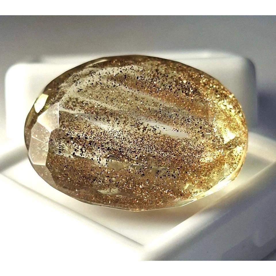Beautiful Rutilated Quartz Golden Oval Cut 31-33 Ct Certified Loose Gemstone