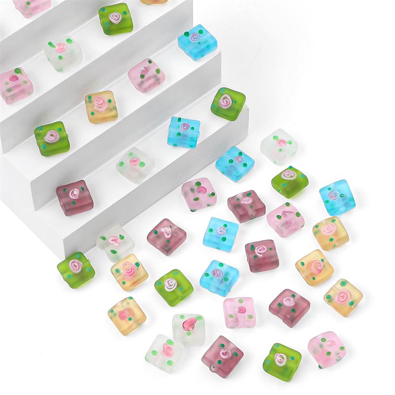 2 шт. ручная роспись матовые цветные стеклянные квадратные бусины для DIY ожерелье браслет серьги изготовление ювелирных изделий аксессуары для рукоделия