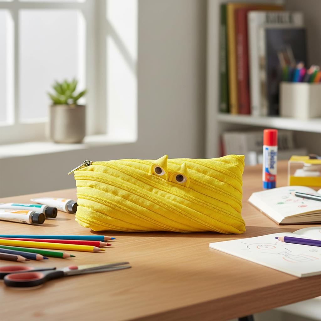 Large Capacity Canvas Pencil Case Creative Monster Design For Students Durable Portable Lightweight Pencil Case