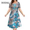 2025 Новые женские платья с принтом 3D-цветов, женские топы с короткими рукавами, летние модные свободные А-силуэта, элегантные повседневные женские платья