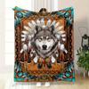 Indian totem wolf pattern digital-printed polyester Bedroom velvet flannel cover blanket Fleece soft cover blankets for beds