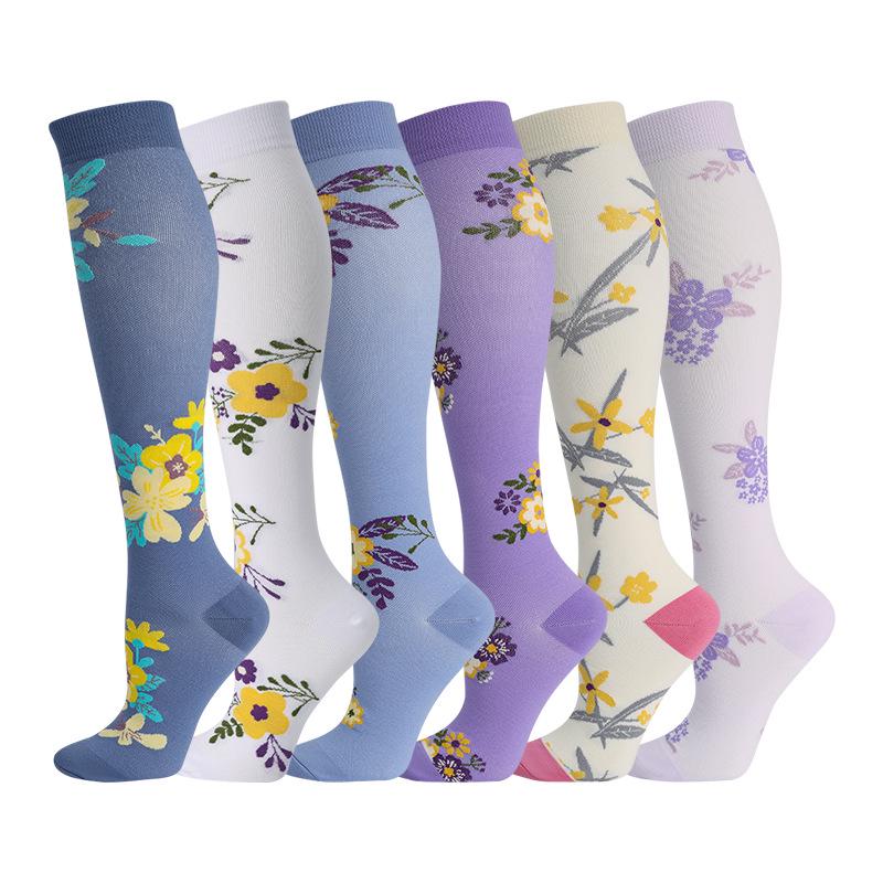 Комбо из 6 пар: Узорные компрессионные носки для бега, йоги и спорта - Влагоотводящие, дышащие, быстросохнущие гольфы для осени