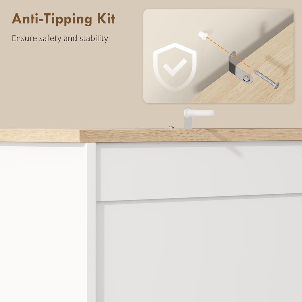 Kitchen Cupboard, Freestanding Kitchen Cabinet with 2 Cabinets, 2 Drawers, Open and Adjustable Shelves, White