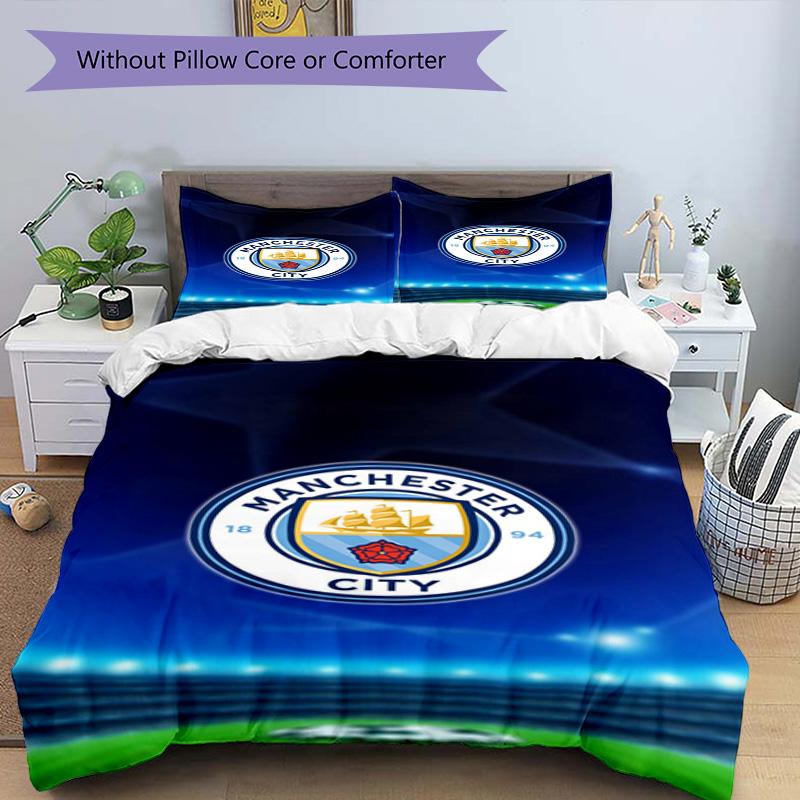 Manchester City F.C Printed Pattern Duvet Cover Set – includes 1 duvet cover and 2 matching pillowcases Bedroom decor Christmas gifts