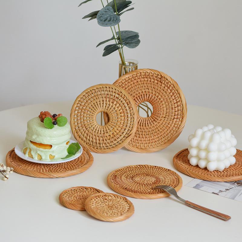 Vietnamese Rattan Coasters and Trivets Kitchen Accessories Table Storage Tea Set Parts Handwoven Heat Insulation