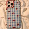 Niche Blue Checked Cherry Phone Case Suitable for Apple 16 15PRO Cartoon Protective Case IPhone14 13