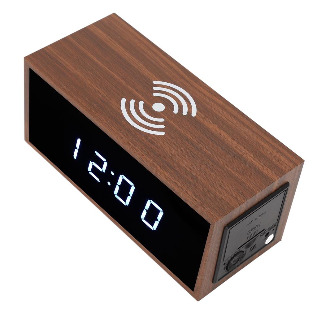 Цифровой будильник с функцией беспроводного зарядного устройства MDF PVC LED Display Коричневый Независимые функциональные клавиши