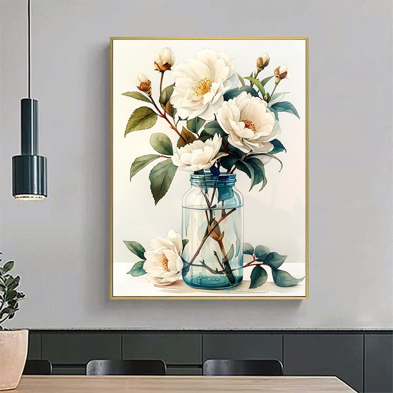 5d DIY Diamond Painting Cross Stitch White Flower Vase Diamond Embroidery Mosaic Full Round Drill Home Decor