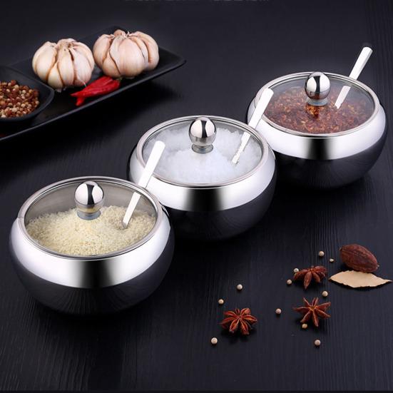 Кухонная приправа из нержавеющей стали, сахарная солонка и ложка с крышкой-контейнером