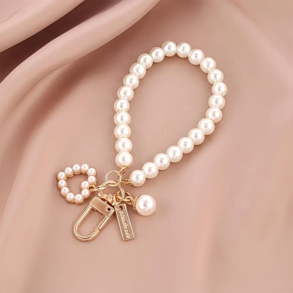 Cute Pearl Keychain for Women Girls Shiny Pearl Bead Shell Phone Bag Backpack Charm Accessory Car Key Key Chain Pendant Gift