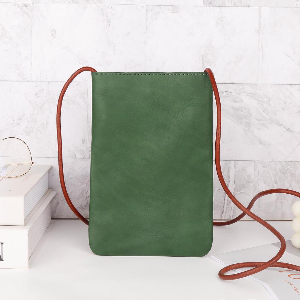 Genuine Leather Women's Mini Crossbody Cell Phone Bag - Simple, Solid Color, Versatile Shoulder Handbag for Outdoor Fashion