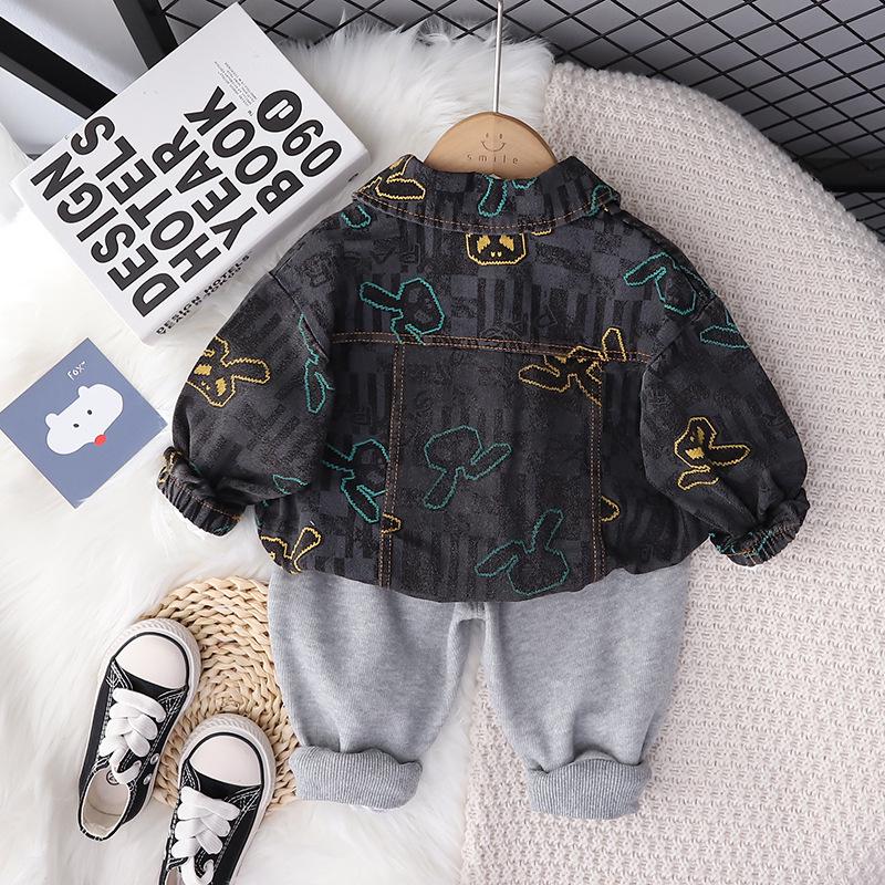 Новый джинсовый костюм-тройка с длинными рукавами для мальчиков и малышей от 0 до 5 лет, весна и осень