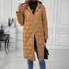 Long Quilted Puffer Jacket for Women Casual Lightweight Zip Up Hooded Coat Winter Knee Length Padded Outerwear