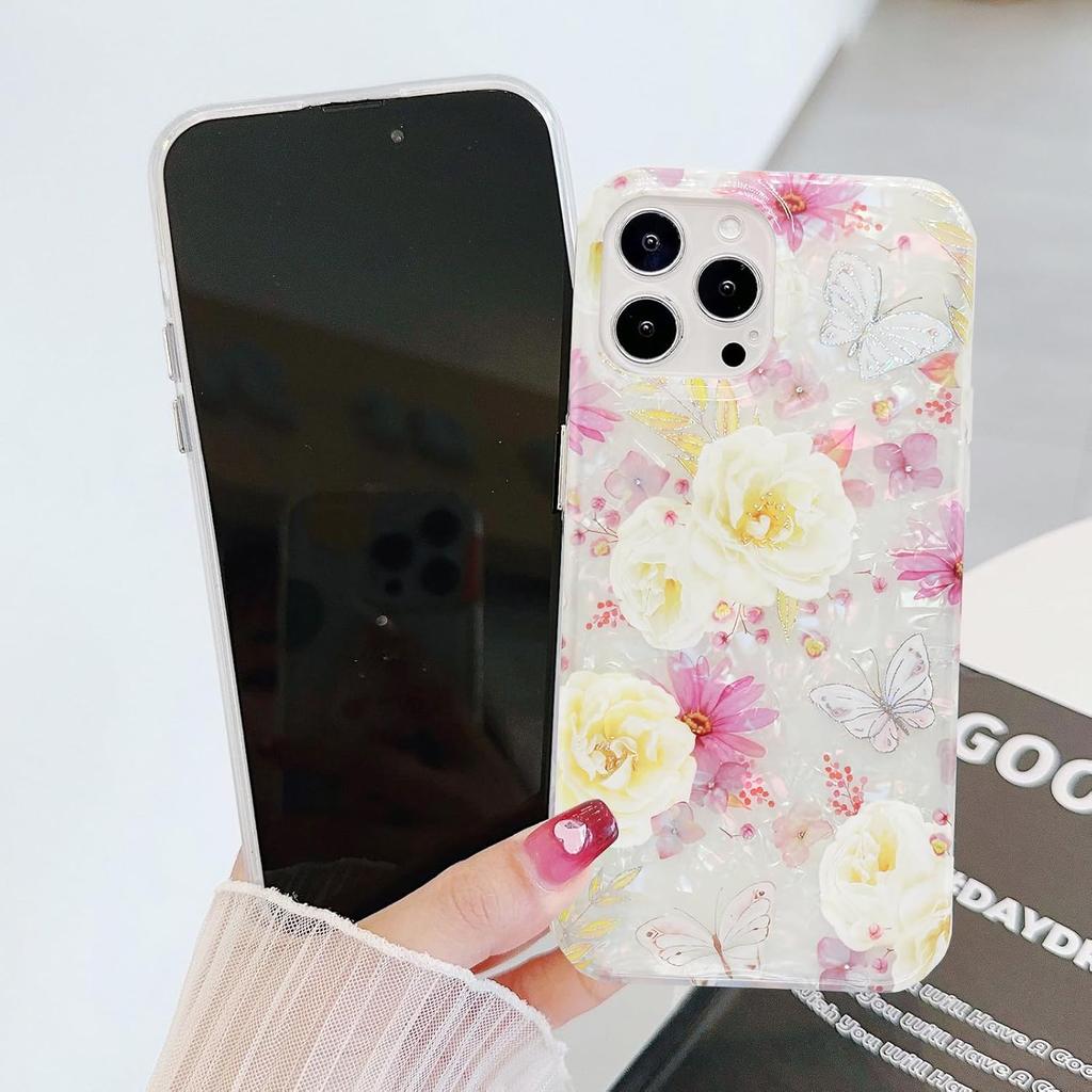 J.west Чехол для iPhone 14 Pro Max 6,7 дюйма, Роскошный блестящий мягкий прозрачный разноцветный опаловый перламутровый дизайн из тонкой фольги с цветочным принтом, силиконовая накладка для