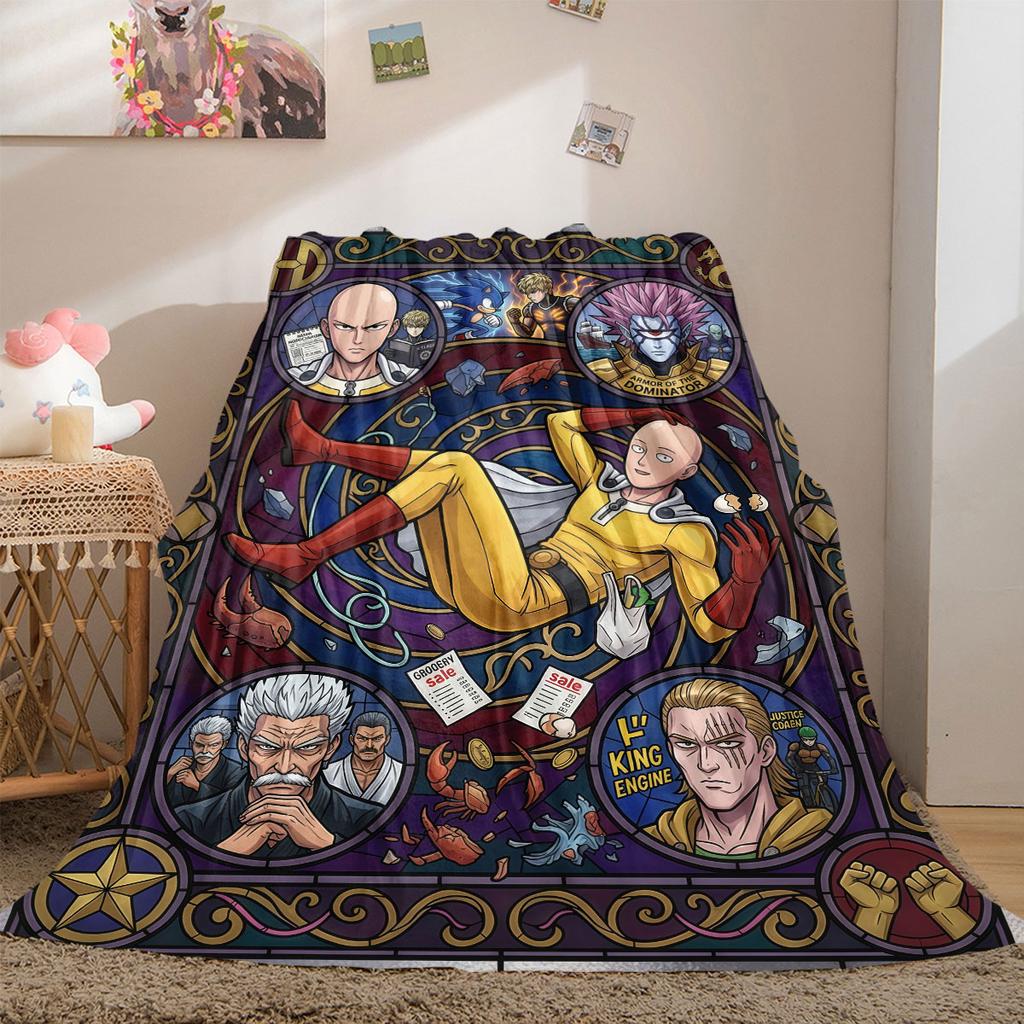 Стильный 2D мультяшный фланелевый плед One Punch Man, Декоративный принт для дивана, Мягкое постельное белье, Плед для путешествий и пикника_LIAN