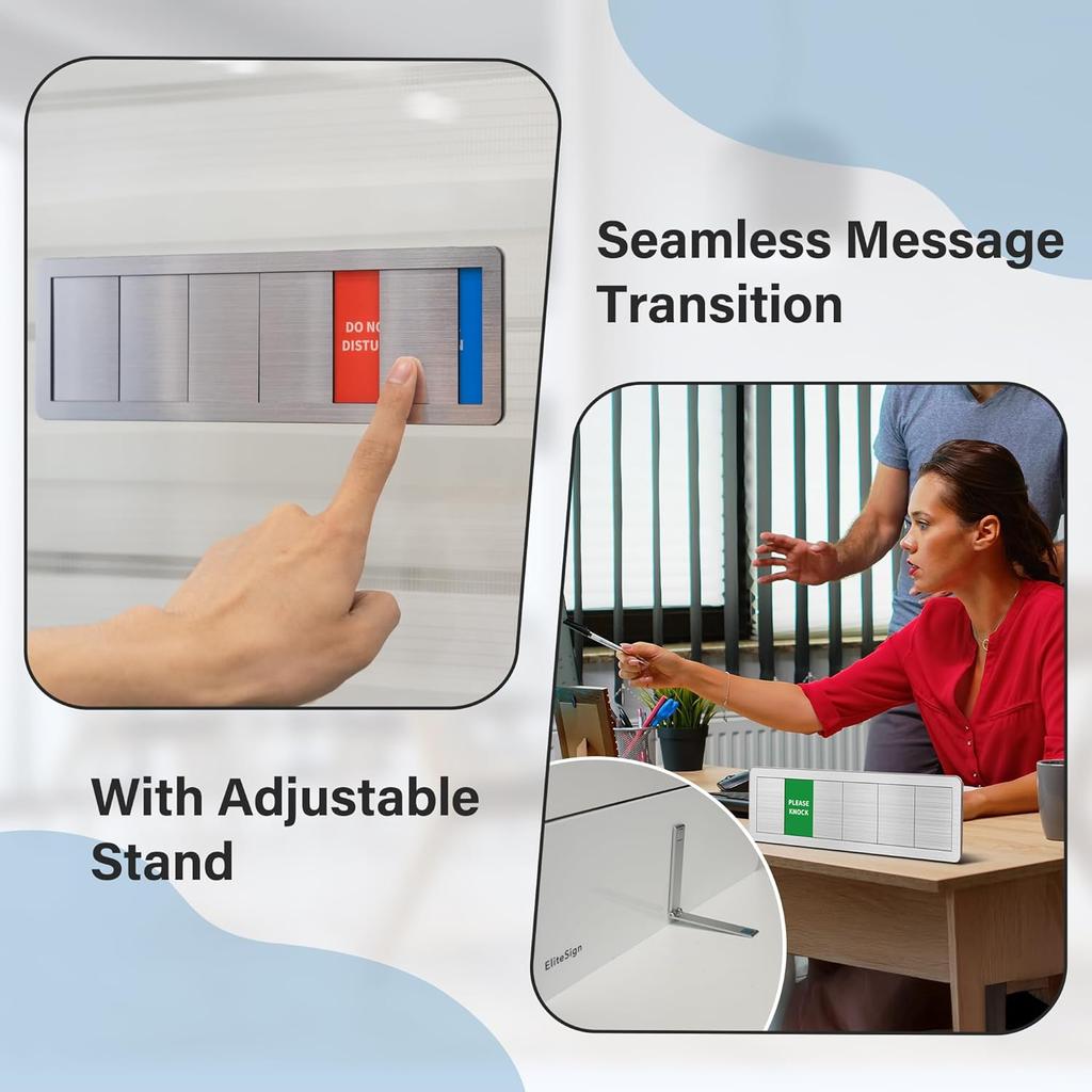 Office Door Sign With Adjustable Stand, 6 Options Privacy Slider Do Not Disturb, Please Knock, In A Meeting, Out Of Office, Working Remotely, Back