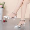 Летние свадебные туфли на круглом каблуке 5 см, туфли для невесты на фигурном каблуке, жемчужные сандалии, белые сандалии с водными бриллиантами, золотые и серебряные туфли-лодочки 35-43
