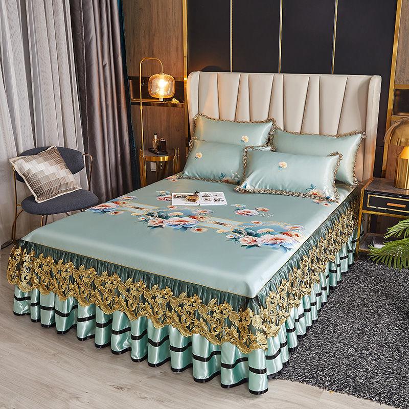 Роскошное моющееся ледяное мягкое постельное белье, кружевная юбка для кровати, живописные покрывала с вышивкой, королевский размер, складной крутой коврик