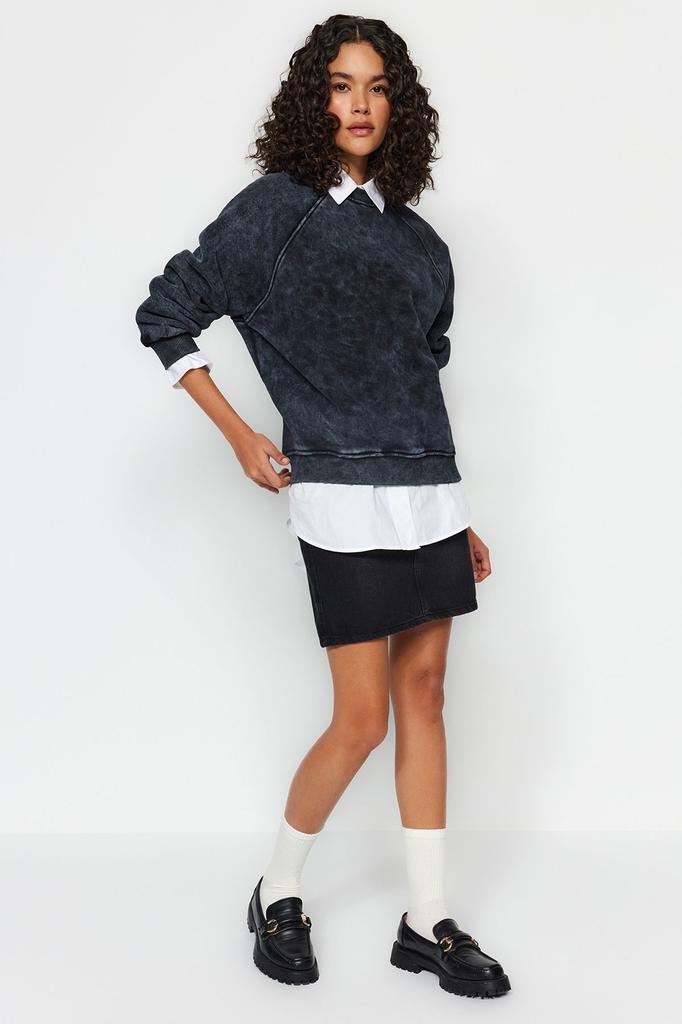 Женская модная стильная толстовка изумрудно-зеленого цвета, свободная удобная посадка, базовый вязаный свитшот с рукавами реглан и круглым вырезом