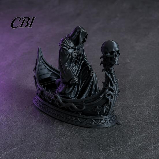 Faceless Grim Reaper Statue 3D Printed Gothic Skull Boat Figurine, Small Desktop Ornament Halloween Decoration for Party Decoration, Dark Horror Theme