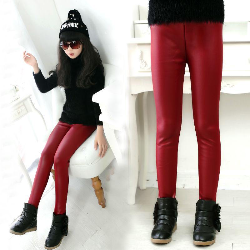 Новые леггинсы из искусственной кожи для девочек на осень/зиму с бархатной подкладкой