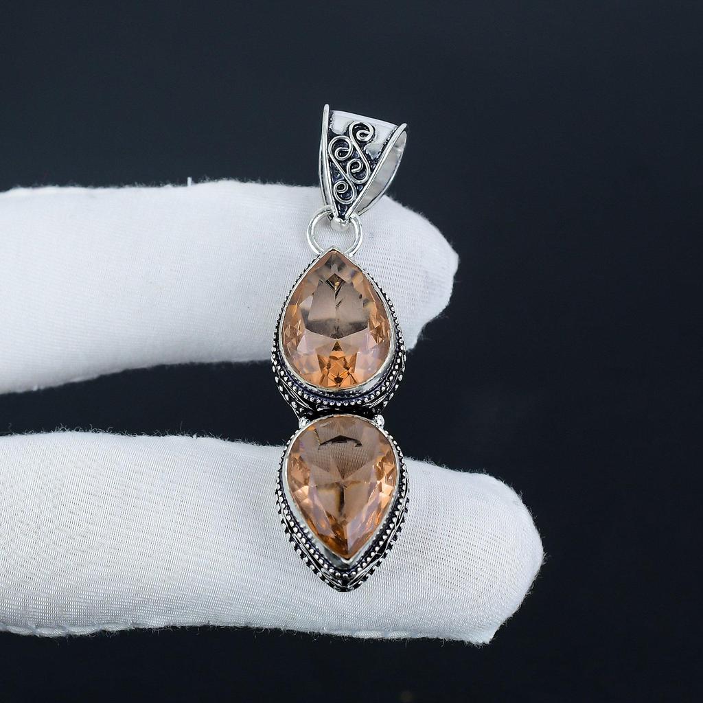 Серебряный кулон с драгоценным камнем морганит из серебра 925 пробы - дизайн груши ручной работы, повседневное украшение, подарок на день рождения