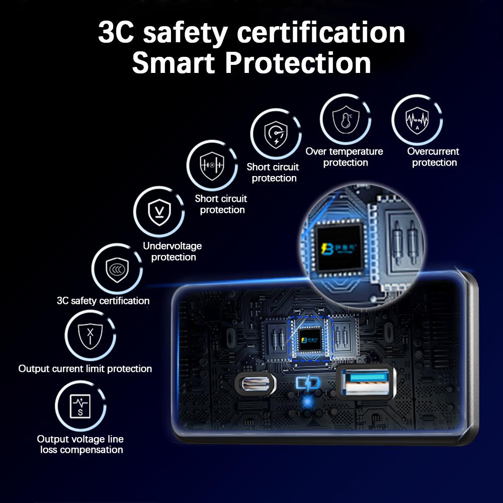 PD3.0 Type-C Port Adapter Car USB Outlet Dual USB Charger Outlet Quick Charge Panel Wall Mount LED Light 12/24V For Camper Caravan Boat Bus Truck